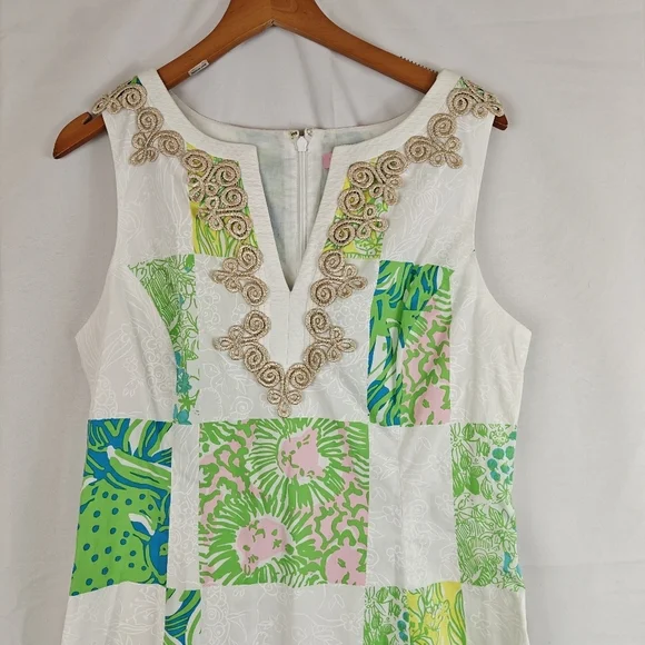 Lilly Pulitzer Janice Shift Mini Dress Lioness Patchwork Resort Fit Size 6 - Picture 6 of 9